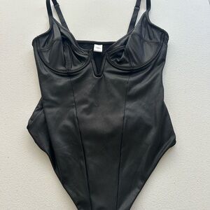 Popilush, Leather Sliming Black Bodysuit
